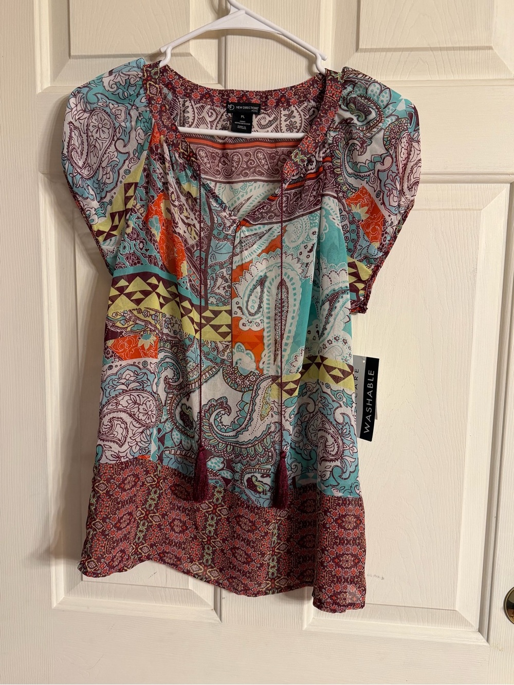 New Directions Petite Large Short-Sleeve slightly see through